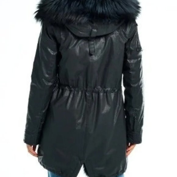 SAM Hudson Black Hooded Jacket Luxury Parka Canvas & Fox Fur Designer Coat EUC - Picture 3 of 11
